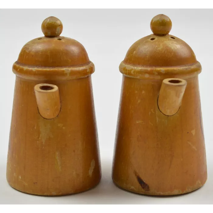 Vintage Wood Tea Pots Salt & Pepper Shakers - 3" Tall