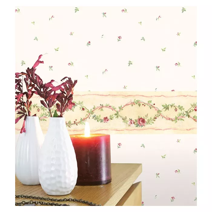Camille's Wallpaper Border Cream, Pink, Green Norwall Wallcovering PP79062