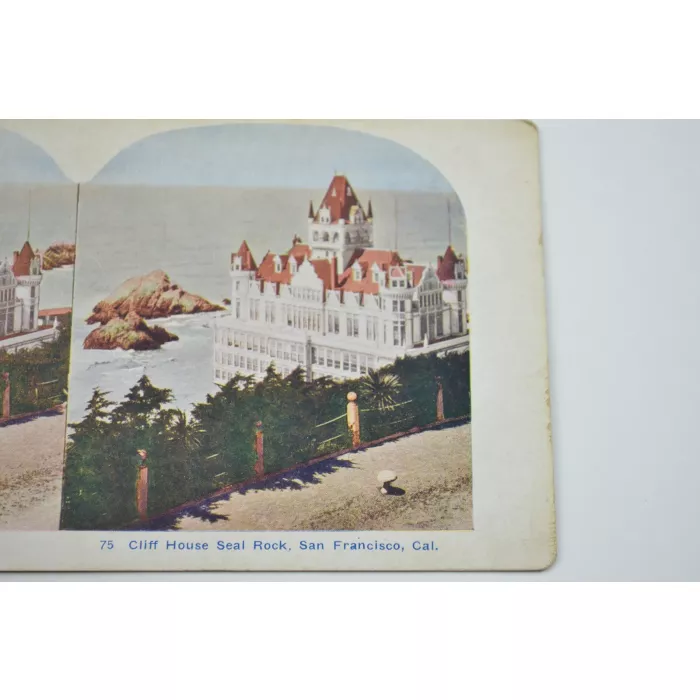 Antique Stereoview - No. 75 - Cliff House Seal Rock, San Francisco, Cal.