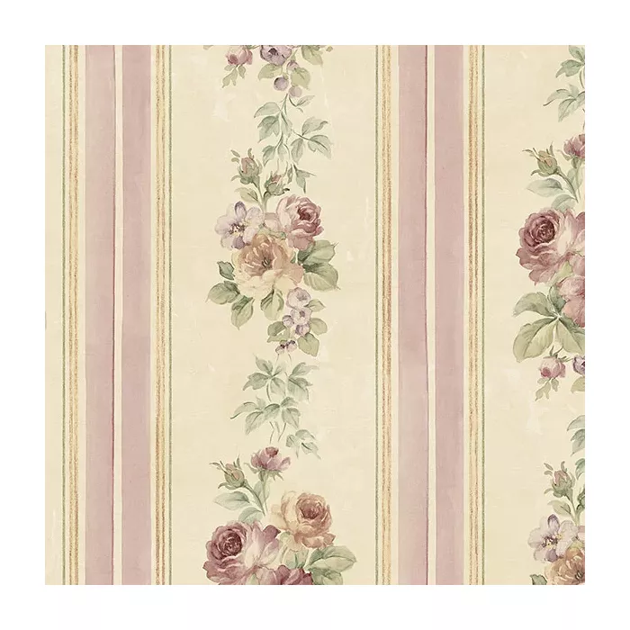 Small Rose Stripe Wallpaper Burgundy, Pink, Green Norwall Wallcovering CG28802