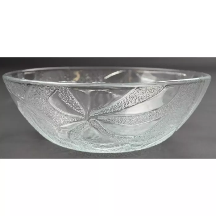 Clear Pebbled Glass Embosssed Floral Pattern Bowl - 6.625" Wide
