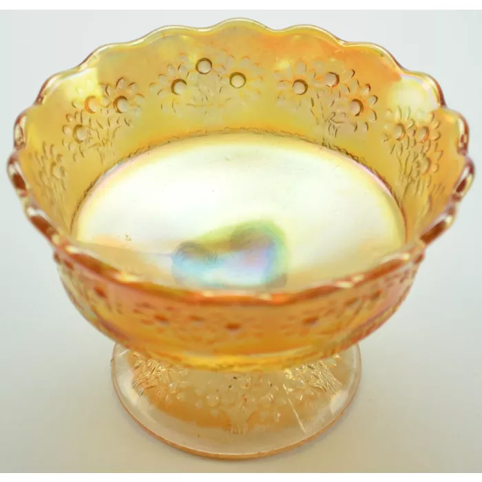 Vintage Marigold Floral Pattern Compote - 3" Tall - Set Of Two