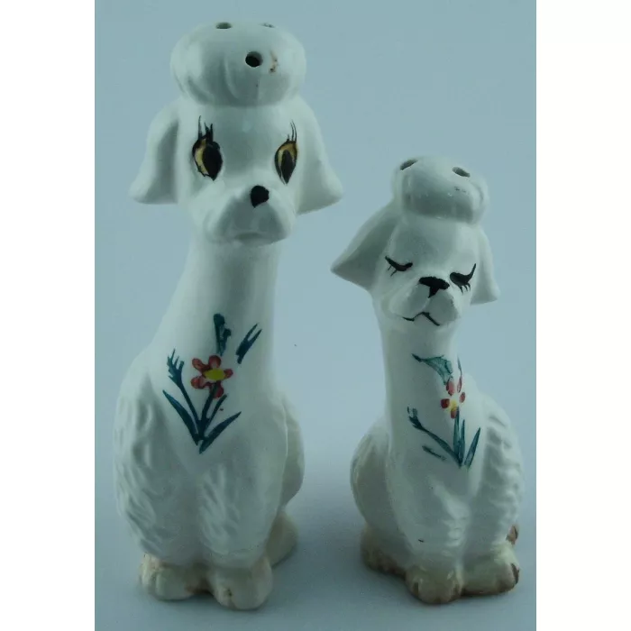 Poodle Salt & Pepper Shakers -  Painted Vintage Collectible