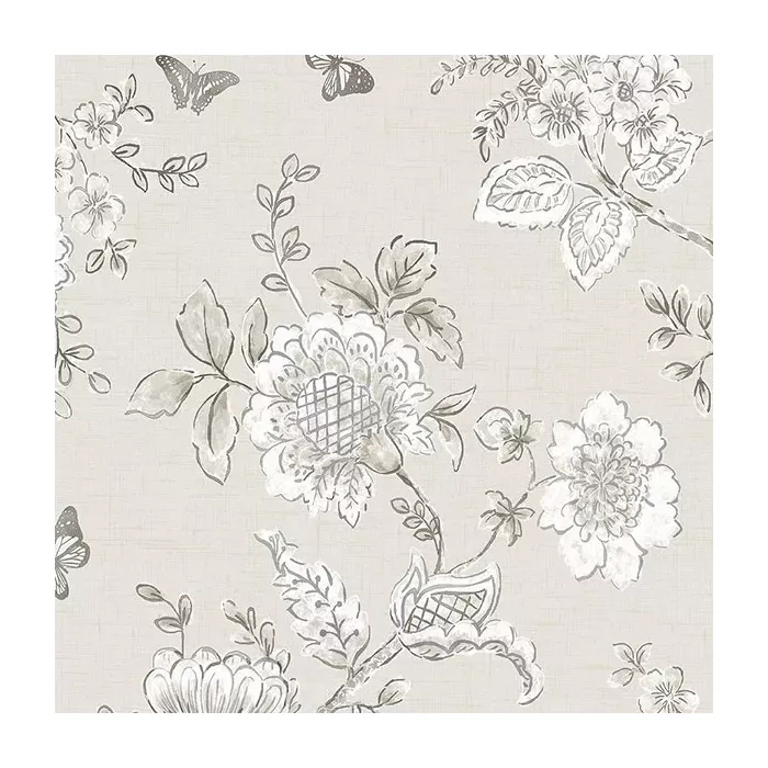 Butterfly Toile Wallpaper Taupe, Grey, Mushroom Norwall Wallcovering FH37541
