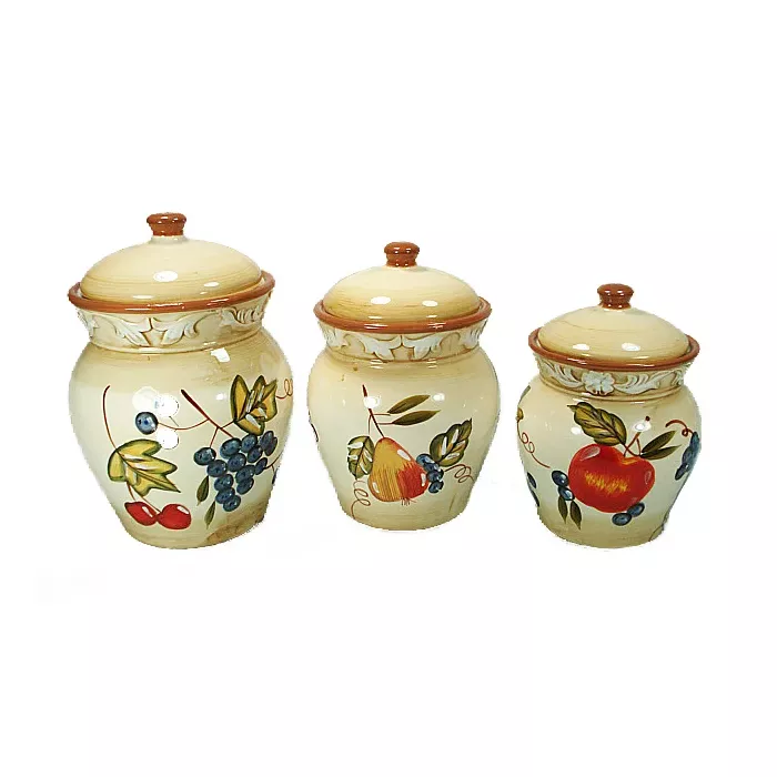D'Lusso Designs - Three Piece Ceramic Canister Set - Fruit Design