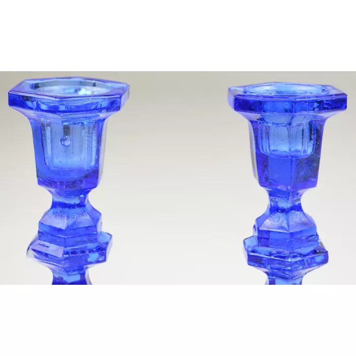 Vintage Cobalt Blue Glass Single Light Candlestick Holders - Set Of Two
