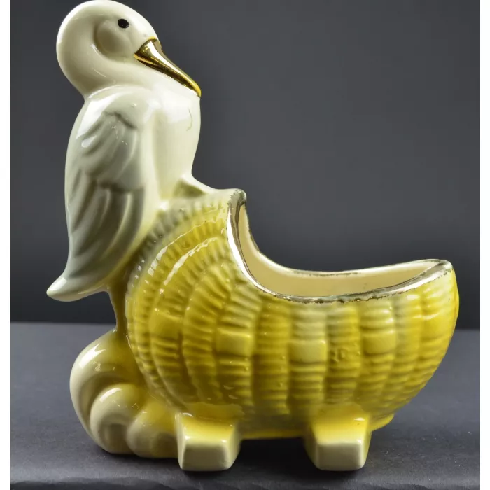 Collectible Planter - Stork On Baby Girl Basinet - 6.375" Tall
