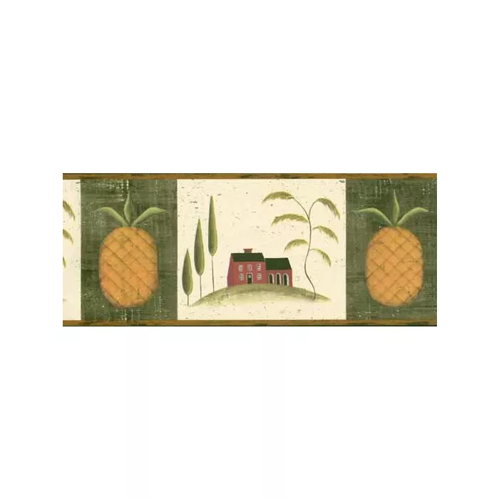 Black Pineapple Folk Art Wallpaper Border