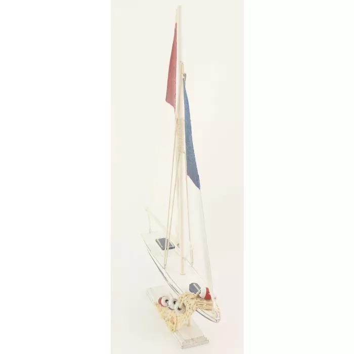 Decorative Wooden Sailboat Figurine - Red Blue & White Sail
