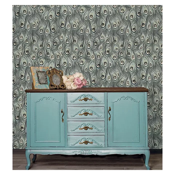 Peacock Wallpaper Turquoise, Grey Norwall Wallcovering MH36519