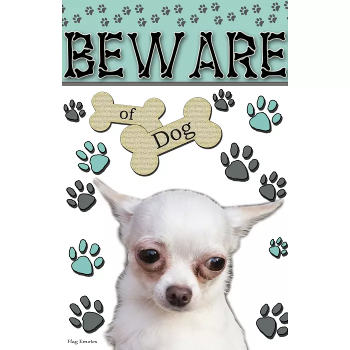 Flag Emotes - Double Sided Garden Flag - Beware Of Dog - White Chihuahua