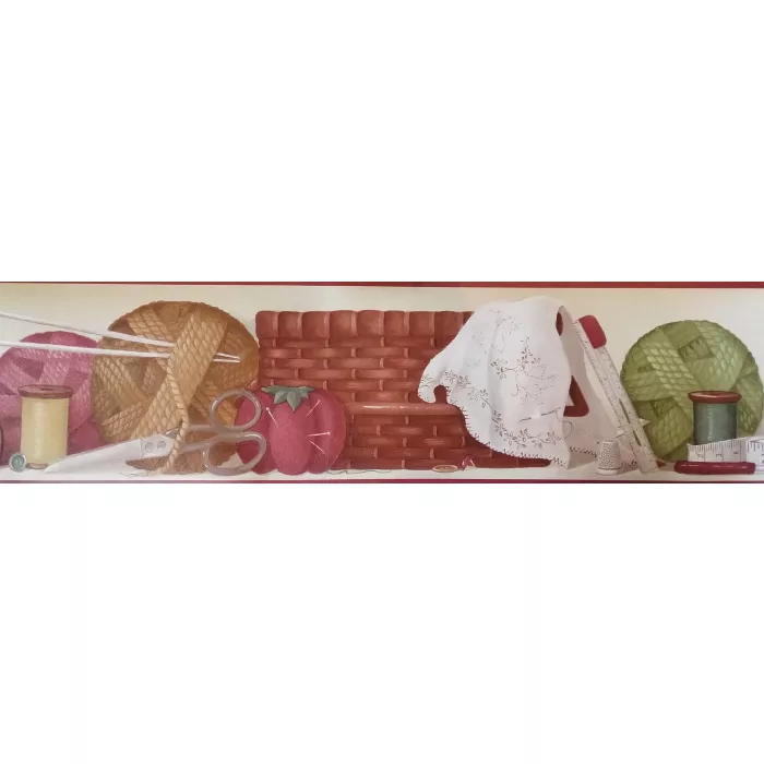 Knitting & Sowing Supplies Wallpaper Border - Patton Norwall