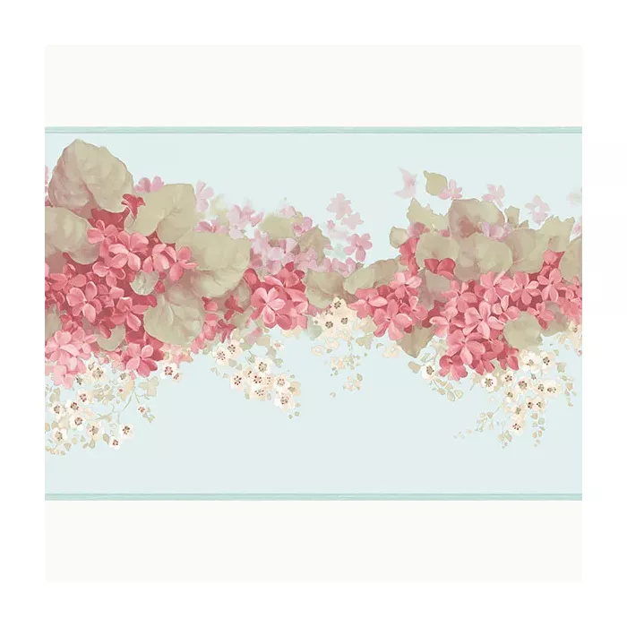Pink Flowers Grean Leaves Wallpaper Border - Patton Norwall
