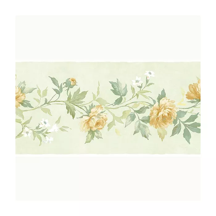 Yellow Rose Flowers Grean Leaves Wallpaper Border - Patton Norwall