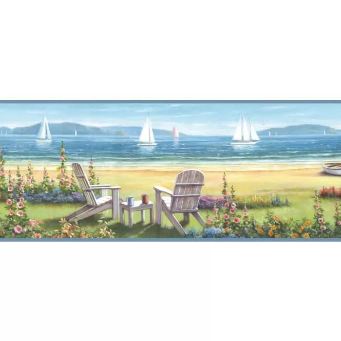 Regatta Blue Seaside Cottage Portrait Wallpaper Border Chesapeake BBC20021B