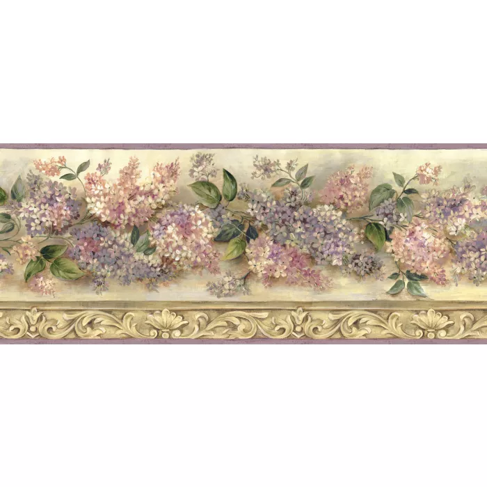 Ethel Sand Heirloom Lilacs Trail Wallpaper Border Chesapeake BBC20041B