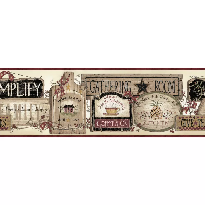 Alfred Red Gathering Room Signs Wallpaper Border Chesapeake BBC20061B
