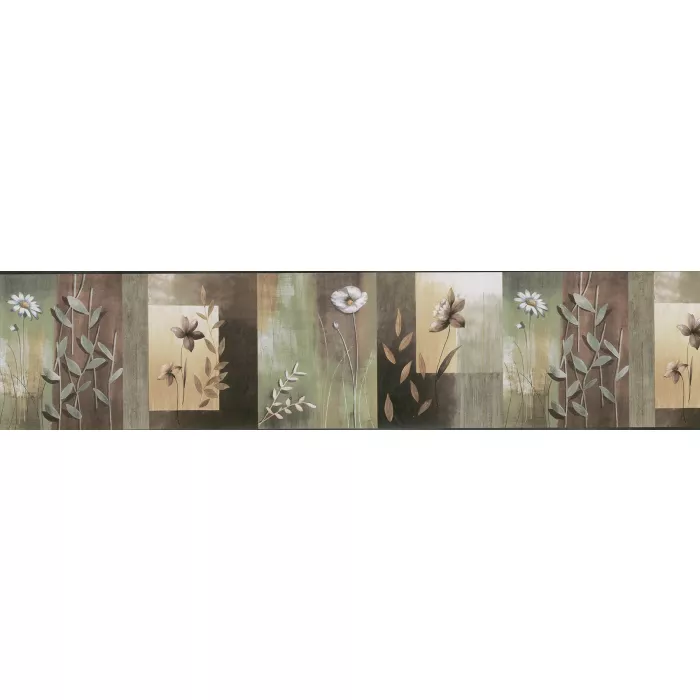 Bonnard Olive Floral Color Block Wallpaper Border Chesapeake BBC24624B