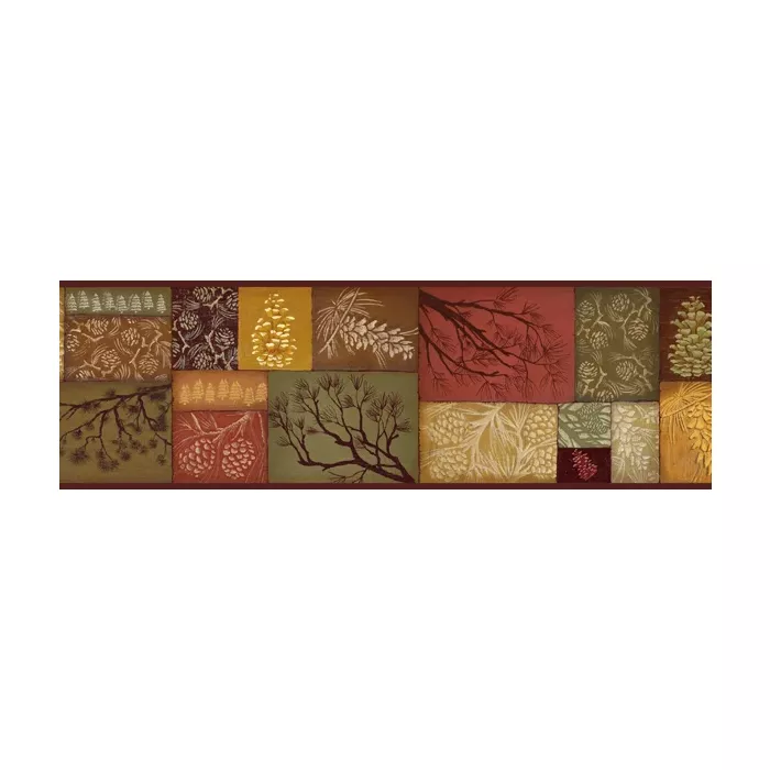 Monde Red Pinecone Branch Collage Wallpaper Border Chesapeake BBC35511B