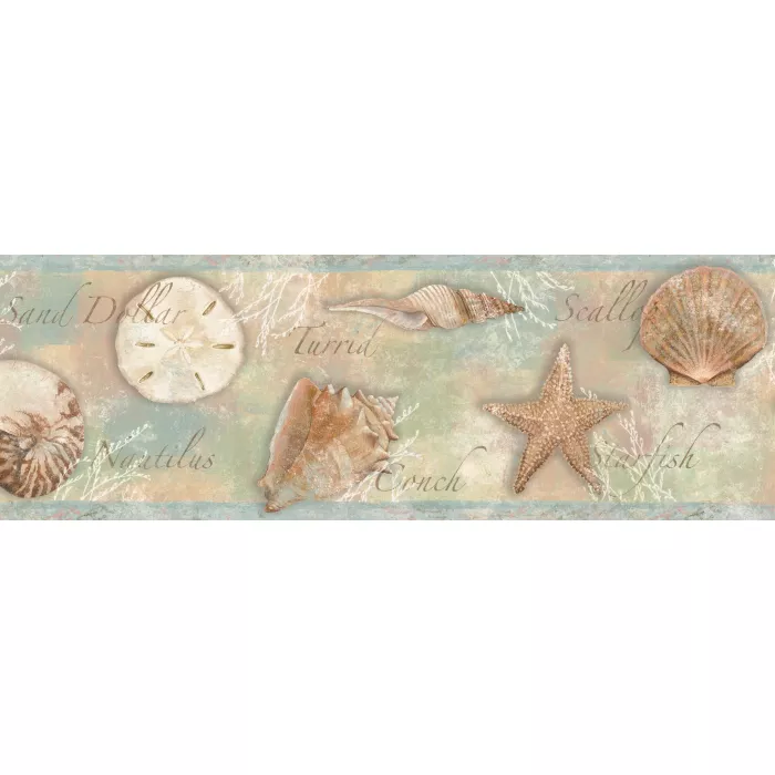 Quinten Blue Seashells Toss Wallpaper Border Chesapeake BBC46051B