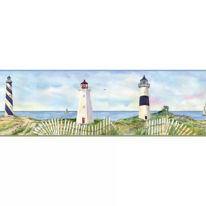 Eugene Light Blue Coastal Lighthouse Portrait Wallpaper Border Chesapeake BBC46071B