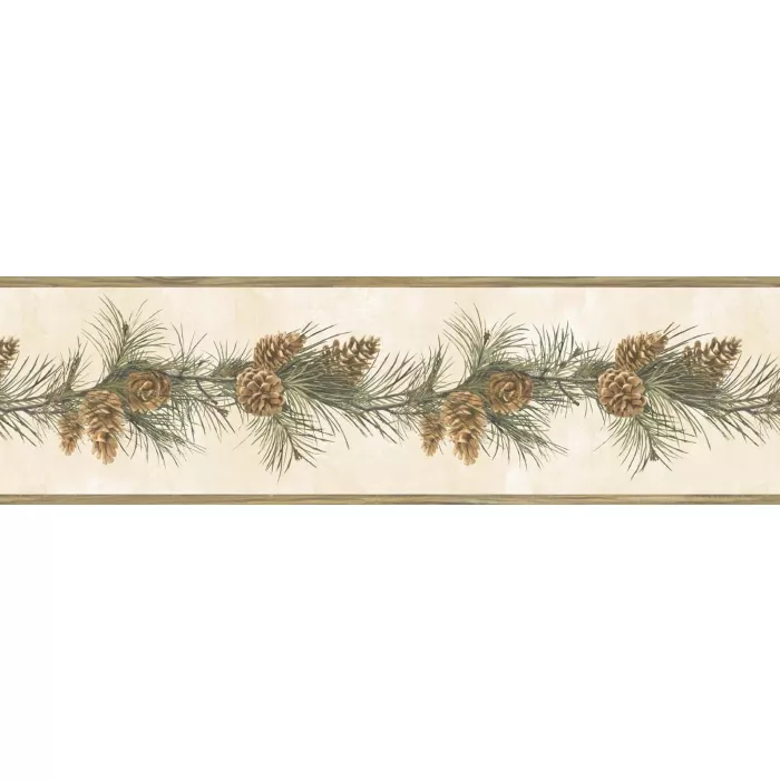Fleming Cream Pine Boughs Trail Wallpaper Border Chesapeake BBC48402B