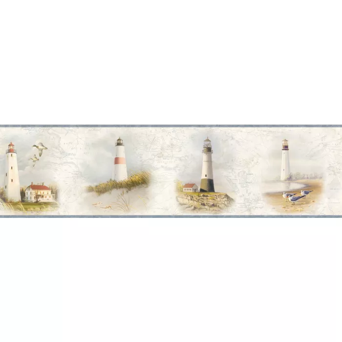 Arya White Lighthouse Coast Wallpaper Border Chesapeake BBC48422B