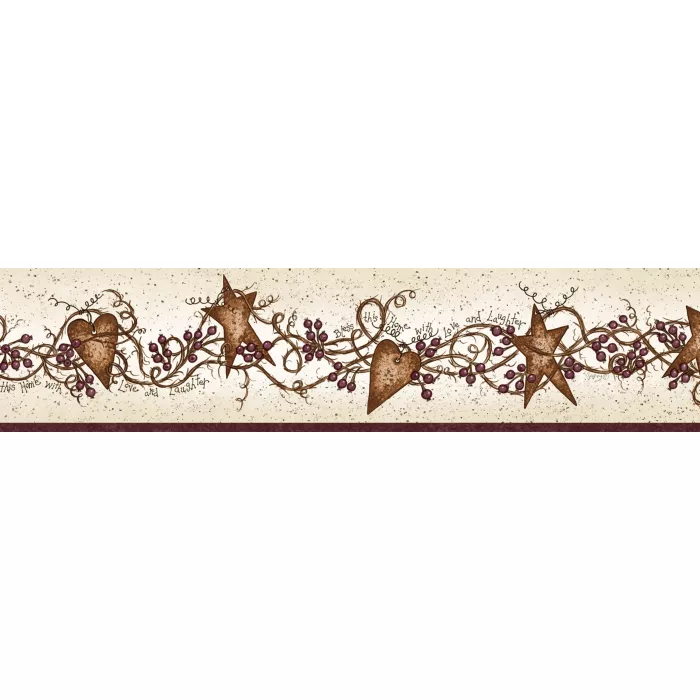 Sassafras Red Curly Stars Trail Wallpaper Border Chesapeake BBC65171B