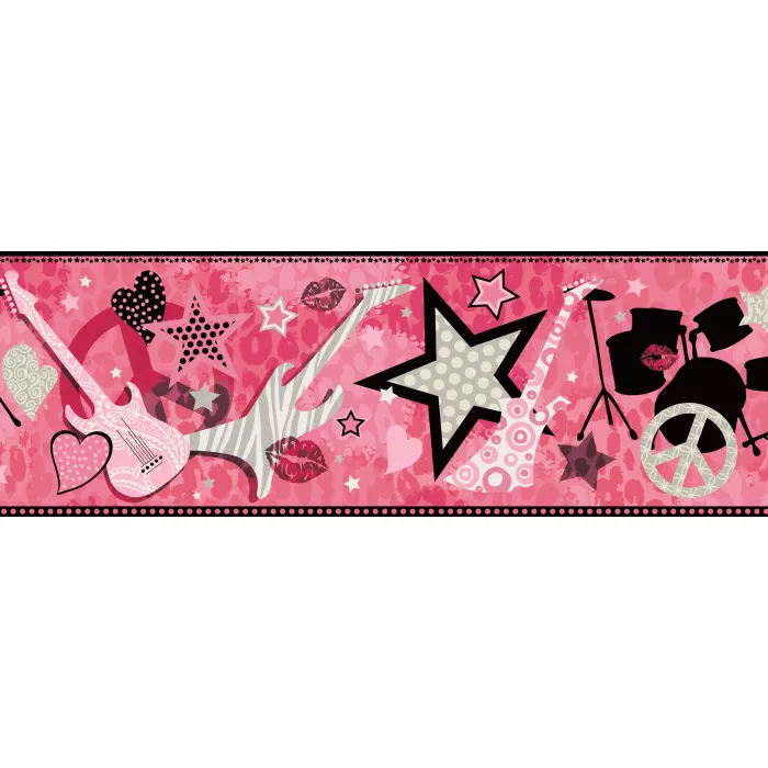 Blondie Pink Rock Star Toss Wallpaper Border Chesapeake BBC94003B