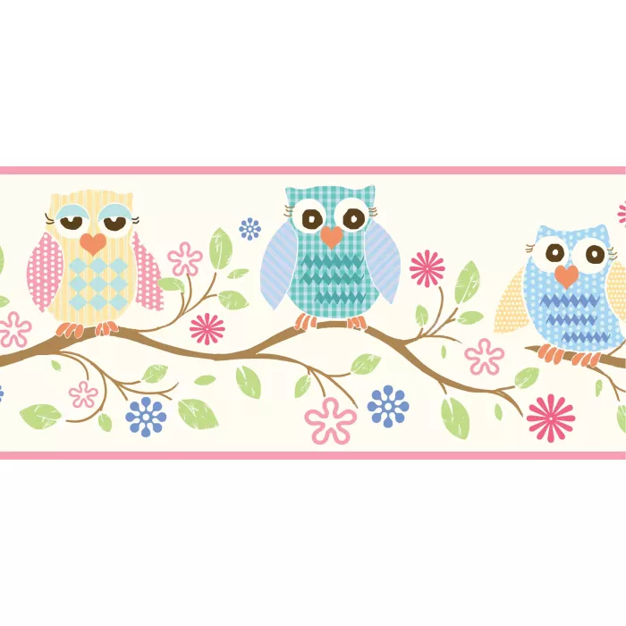 Winnie Pink Wise Owlets Trail Wallpaper Border Chesapeake BBC94011B