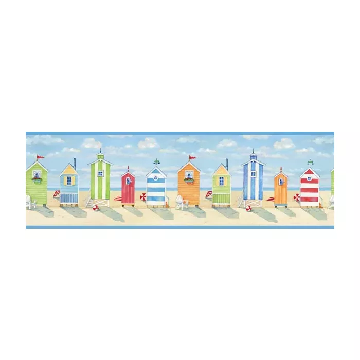 Brighton Blue Beach Cottage wallpaper border Border Chesapeake DLR53521B