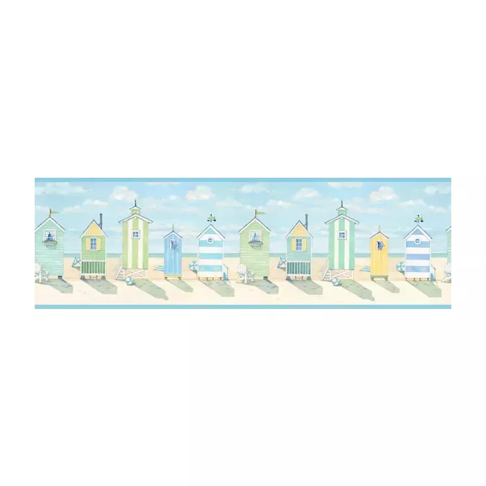 Brighton Aqua Beach Cottage wallpaper border Border Chesapeake DLR53522B