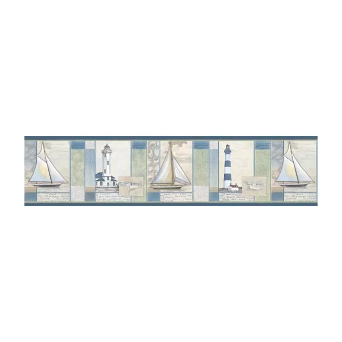 Mashpee Blue White Crossing wallpaper border Border Chesapeake DLR53543B