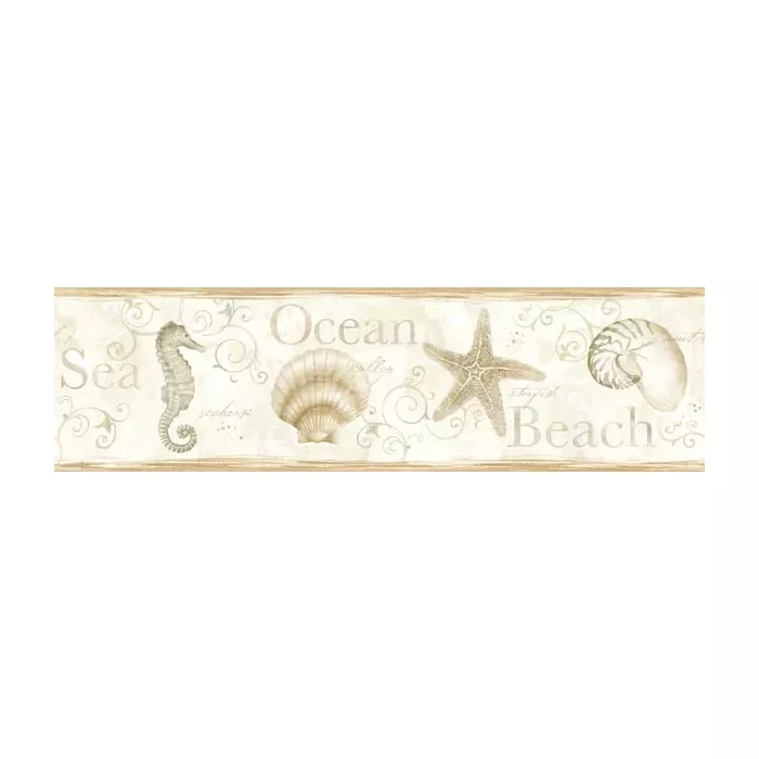 Island Bay Beige Seashells wallpaper border Border Chesapeake DLR53563B