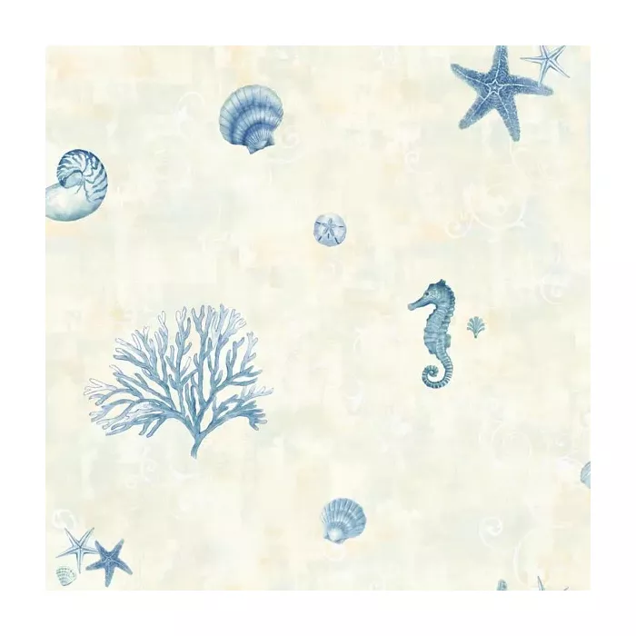 Boca Raton Blue Seashells Wallpaper Sidewall Chesapeake DLR54531