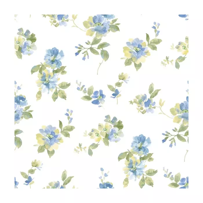 Captiva Blue Watercolor Floral Wallpaper Sidewall Chesapeake DLR54591