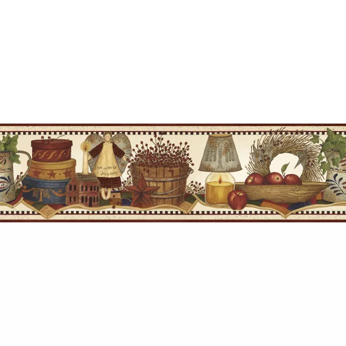 Neutral Punched Tin Still Life Wallpaper Border Chesapeake FFR08091B