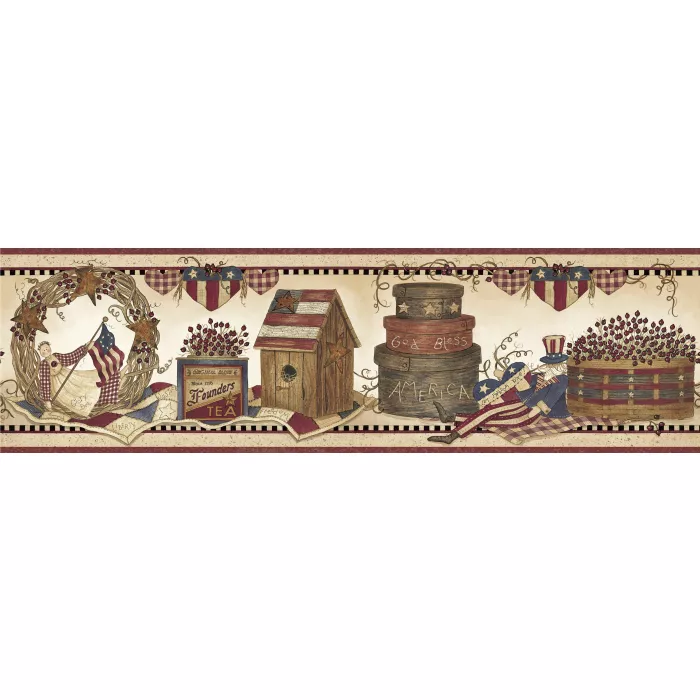 Neutral Let Freedom Ring Wallpaper Border Chesapeake FFR12622B
