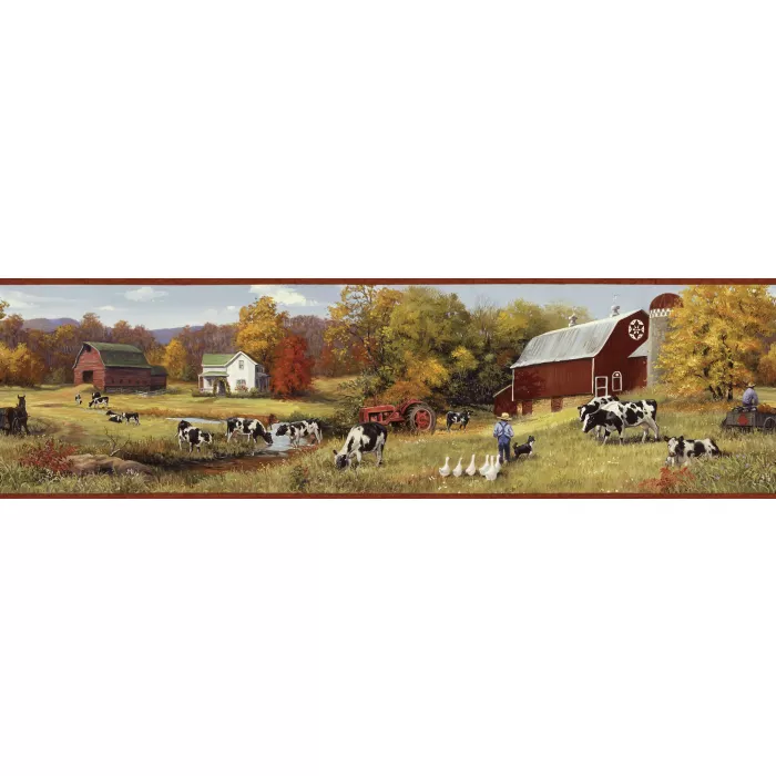 Green Cow Pasture Wallpaper Border Chesapeake FFR15031B