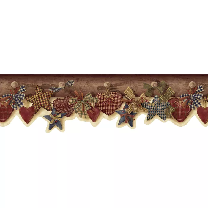 Brown Quilted Hearts & Stars Wallpaper Border Chesapeake FFR15103B