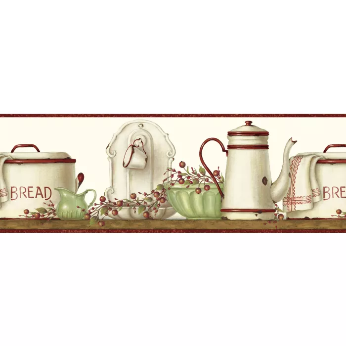 White Enamelware Shelf Wallpaper Border Chesapeake FFR65093B