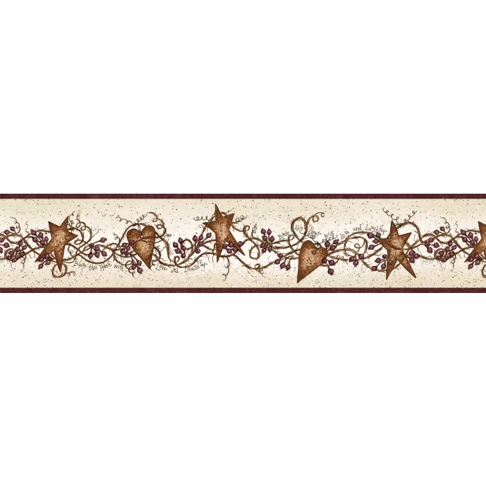 Neutral Tin Hearts & Stars Wallpaper Border Chesapeake FFR65171B