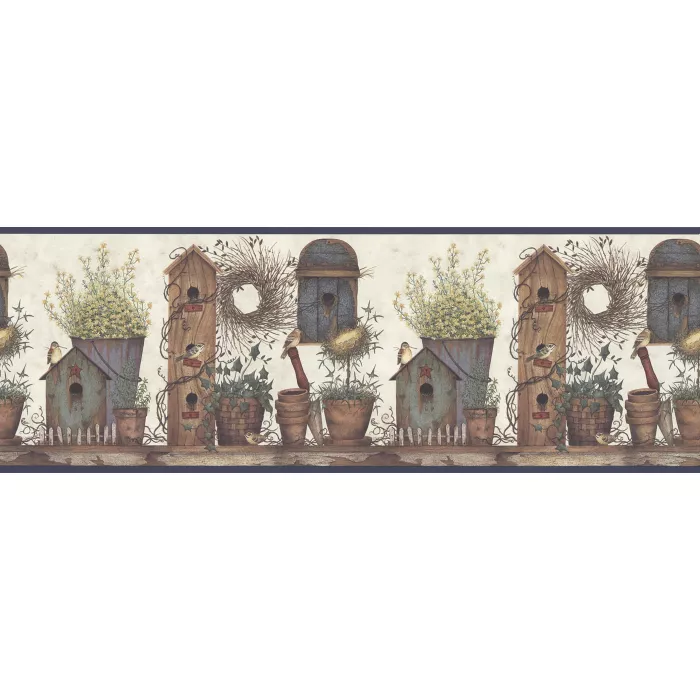 White Pottery Bench Wallpaper Border Chesapeake FFR65441B