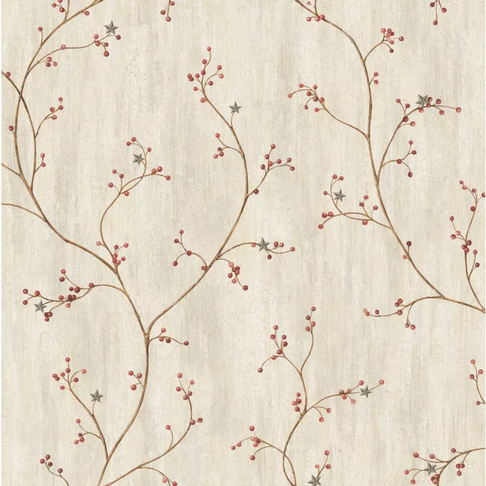 Felicia Grey Star Berry Vine Wallpaper Sidewall Chesapeake PUR44031