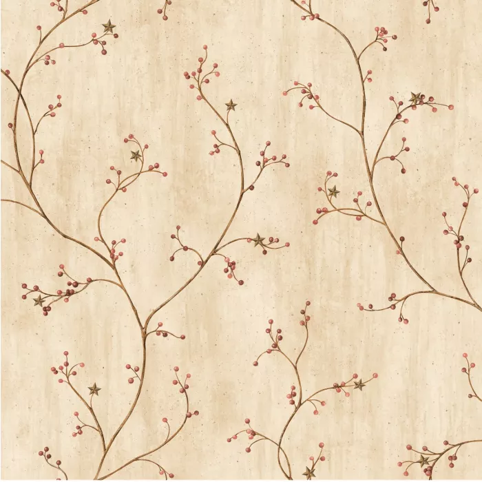 Felicia Sand Star Berry Vine Wallpaper Sidewall Chesapeake PUR44032
