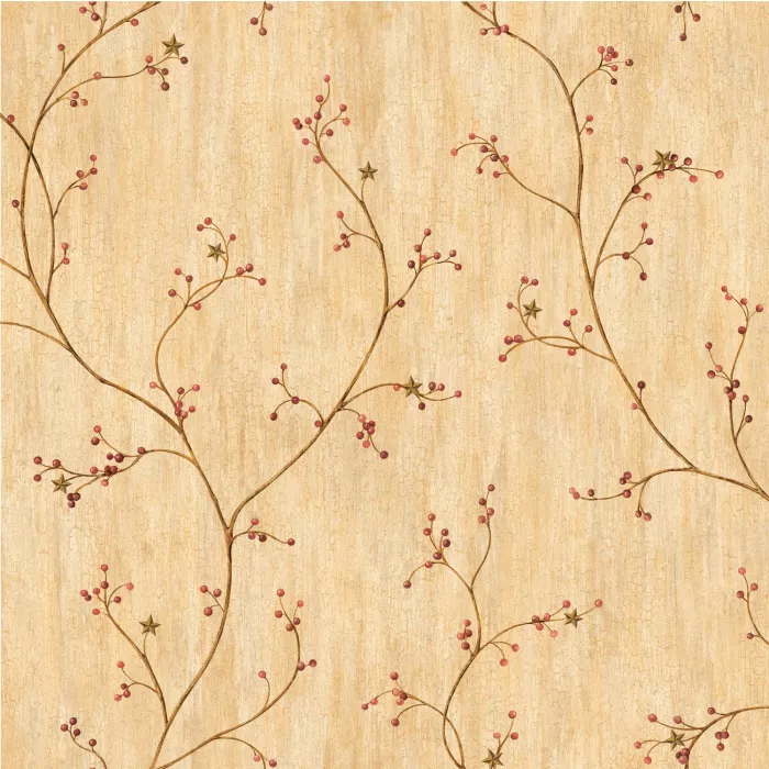 Felicia Wheat Star Berry Vine Wallpaper Sidewall Chesapeake PUR44033