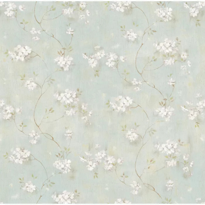 Braham Blue Country Floral Scroll Wallpaper Sidewall Chesapeake PUR44104