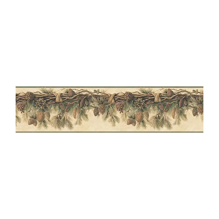 Wyola Olive Pinecone Forest Wallpaper Border Chesapeake TLL01391B