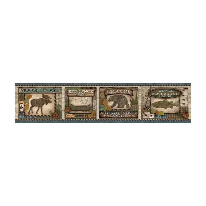 Tugalo Blue Bear Paw Lodge Wallpaper Border Chesapeake TLL01562B