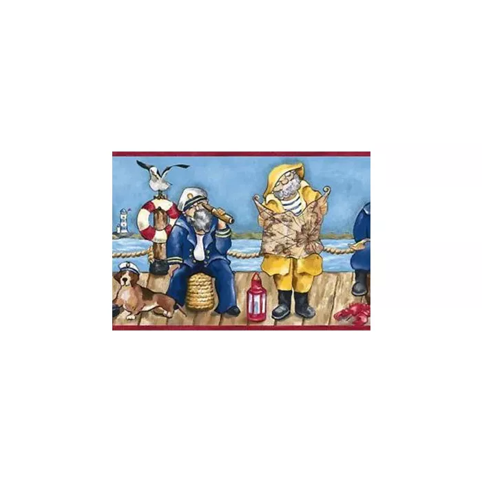 Comical Old Sailor on Dock Wallpaper Border